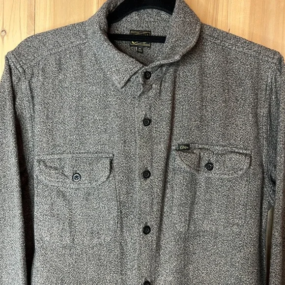 Obey Gray Button Up Shirt M Men's Long Sleeve Textured Twill Workwear Streetwear - Picture 2 of 8